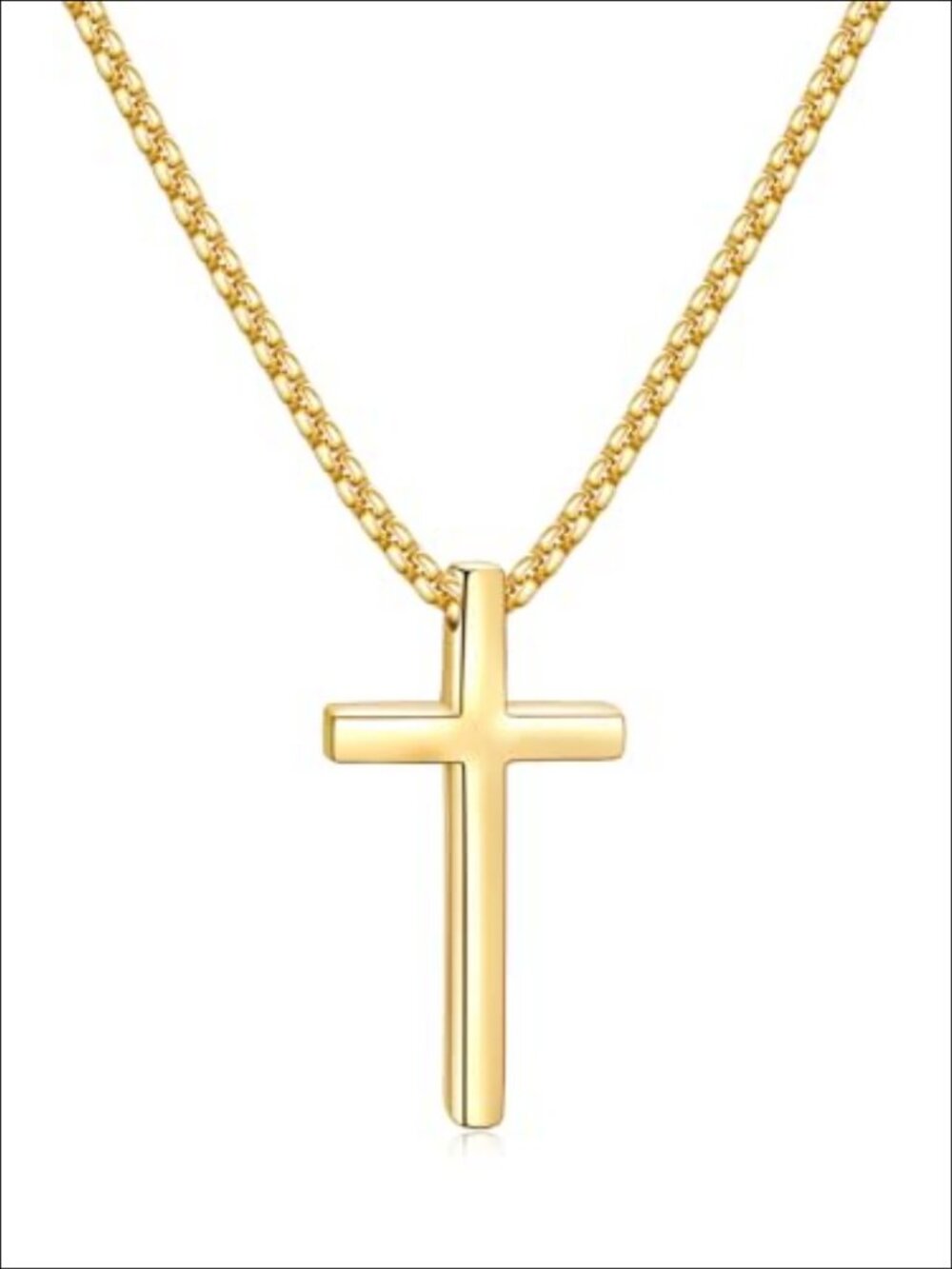 Mens Stainless Steel Cross Necklace 14k Gold Plated 18" Pendant